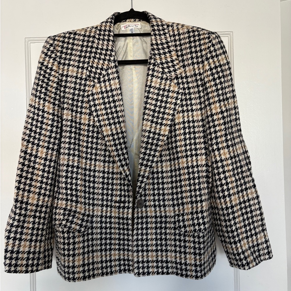 Talbots Black and Cream Houndstooth Blazer